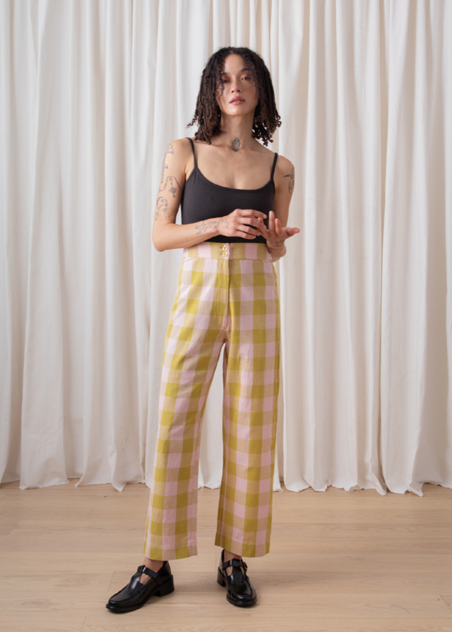 Fly Front Pants // Chartreuse/Pink (Copy)