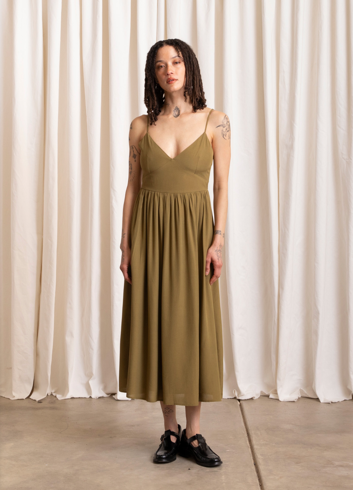 Tie Back Midi Dress // Bright Olive