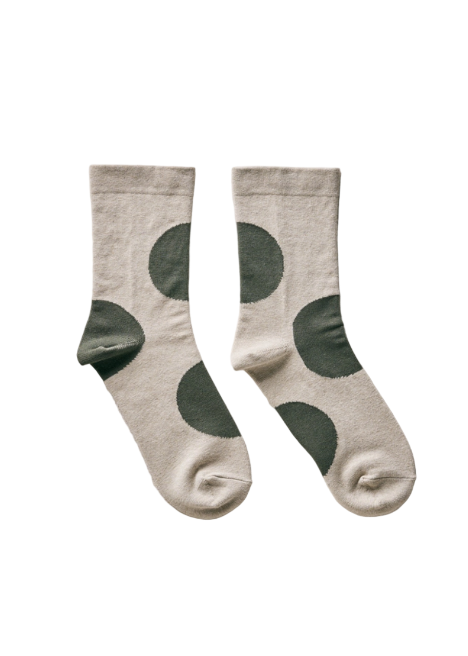 Organic Cotton Rubber Free Asymmetry Dot Socks // Khaki