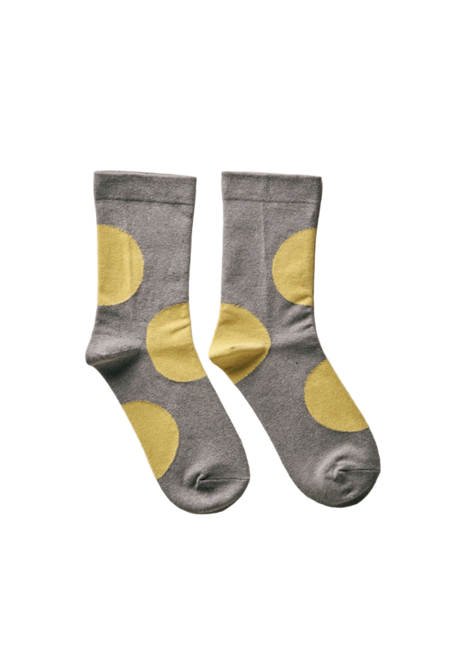 Organic Cotton Rubber Free Asymmetry Dot Socks // Yellow