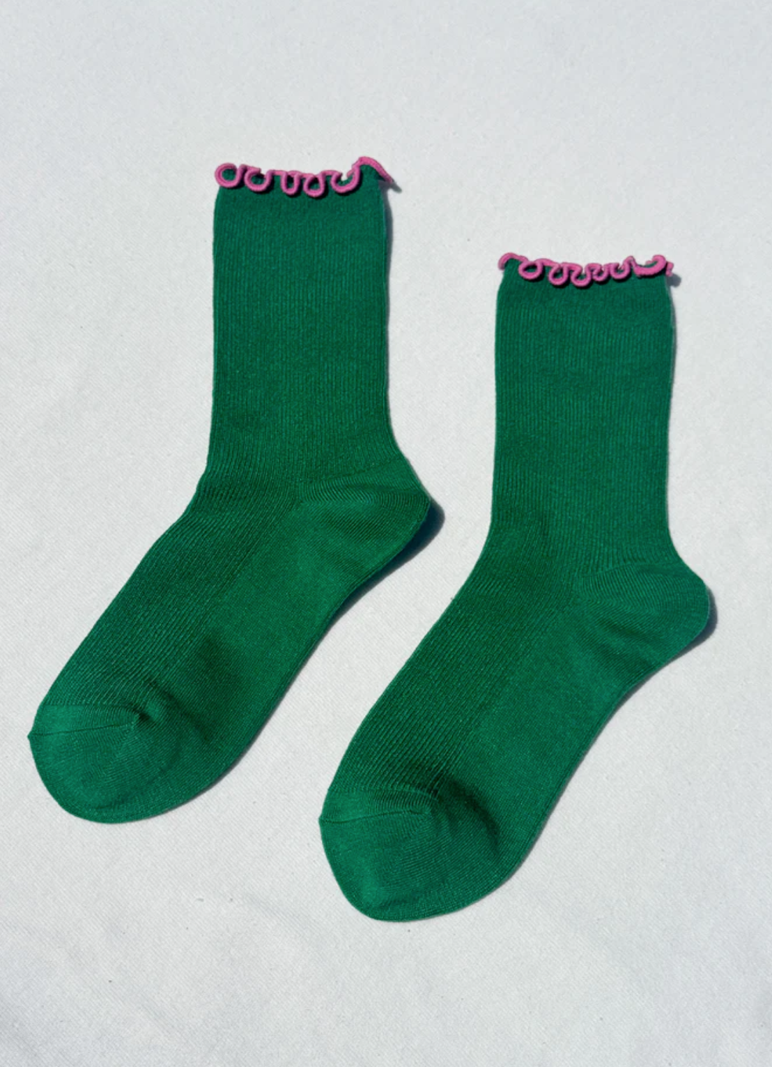 Ruffeled Modal Socks // Spinach Pink Edge