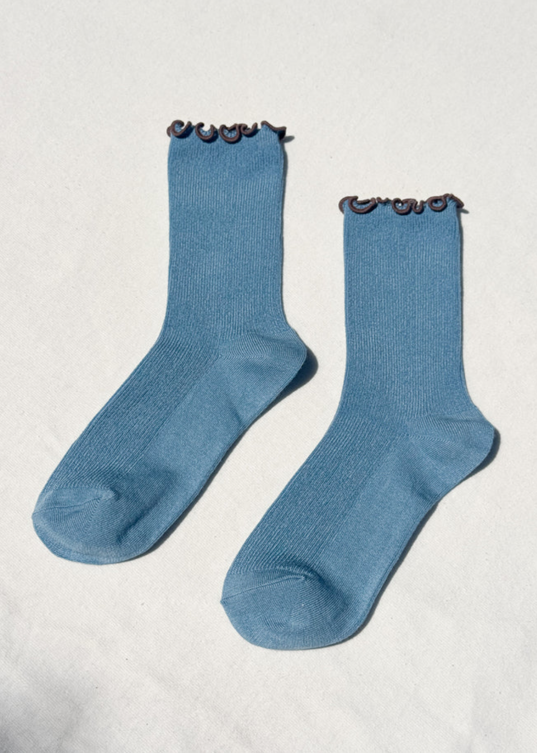 Ruffeled Modal Socks // Powder Blue Brown Edge