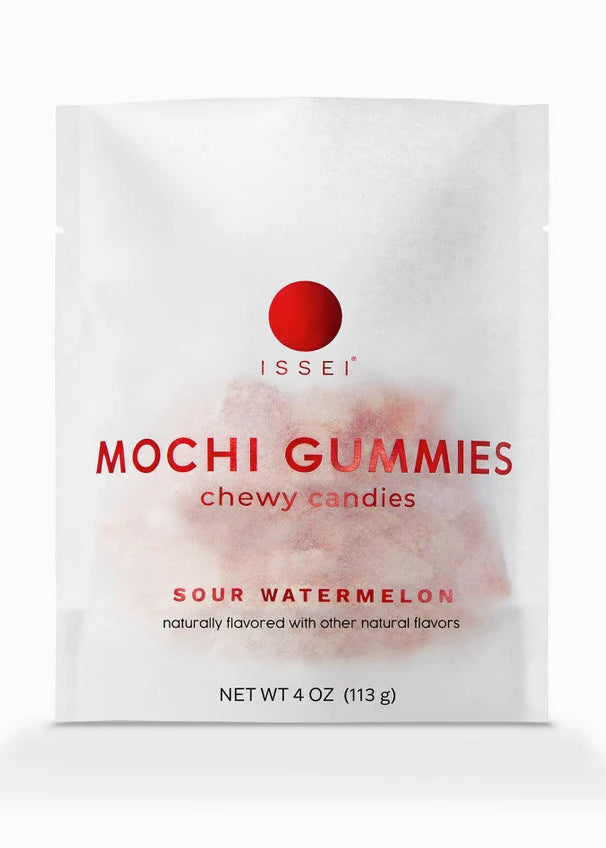 Package of Issei Mochi Gummies Sour Watermelon flavor on a white background