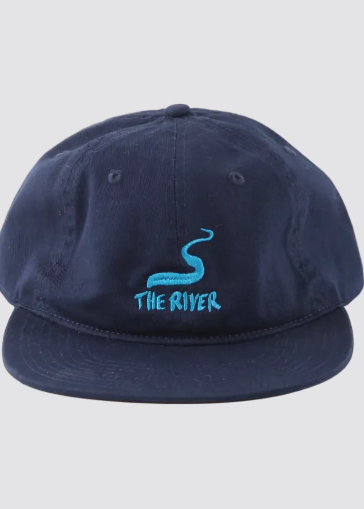 Navy blue cap with 'The River' logo on a white background
