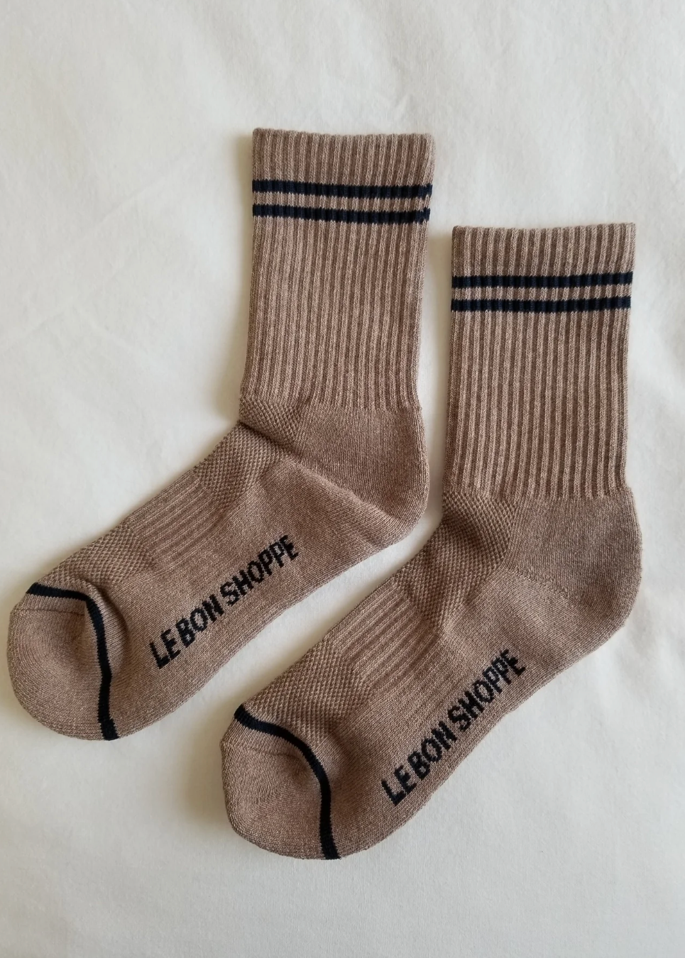 brown socks with black stripes