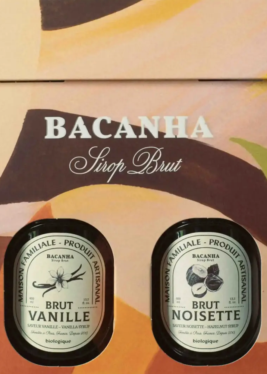 set of two syrups in orange and brown packaging