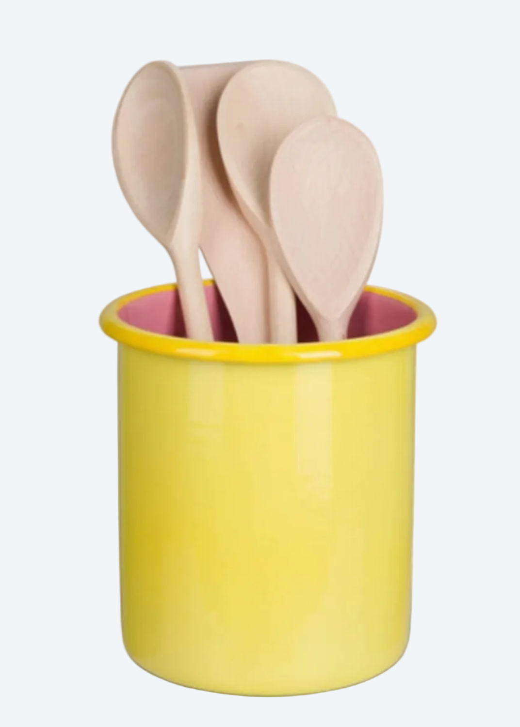 yellow and rose holder with wooden utensils