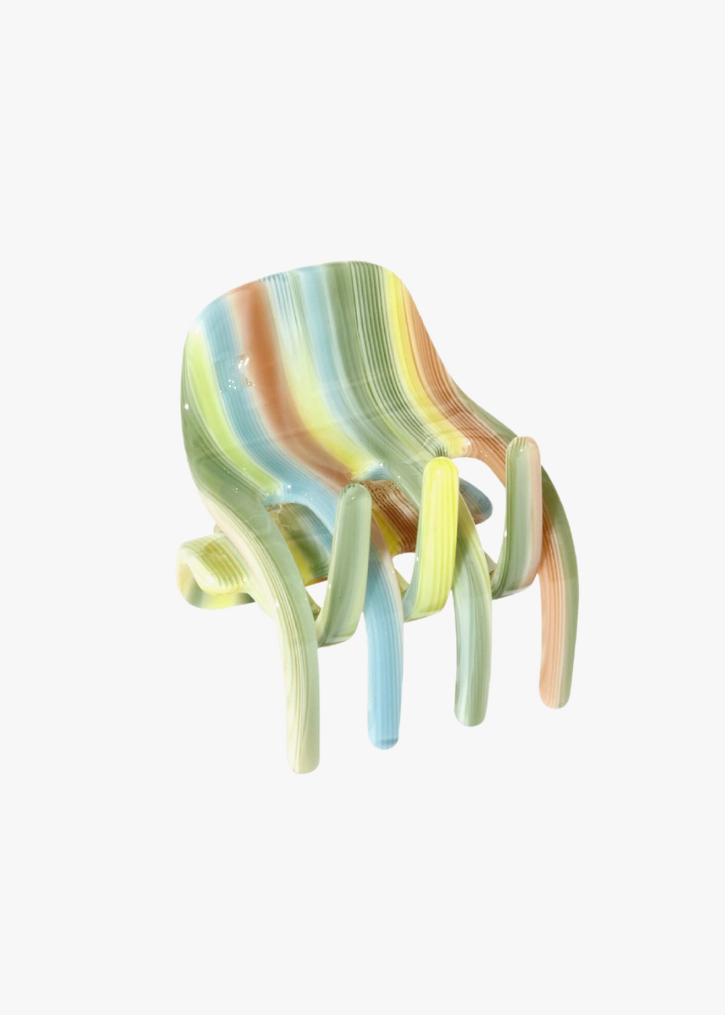 striped green, brown, white and blue mini claw