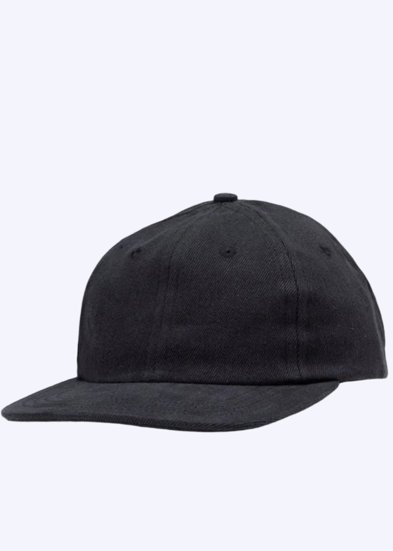 A classic black flat-brim baseball cap shown against a plain white background, appearing as a screenshot within a web browser.