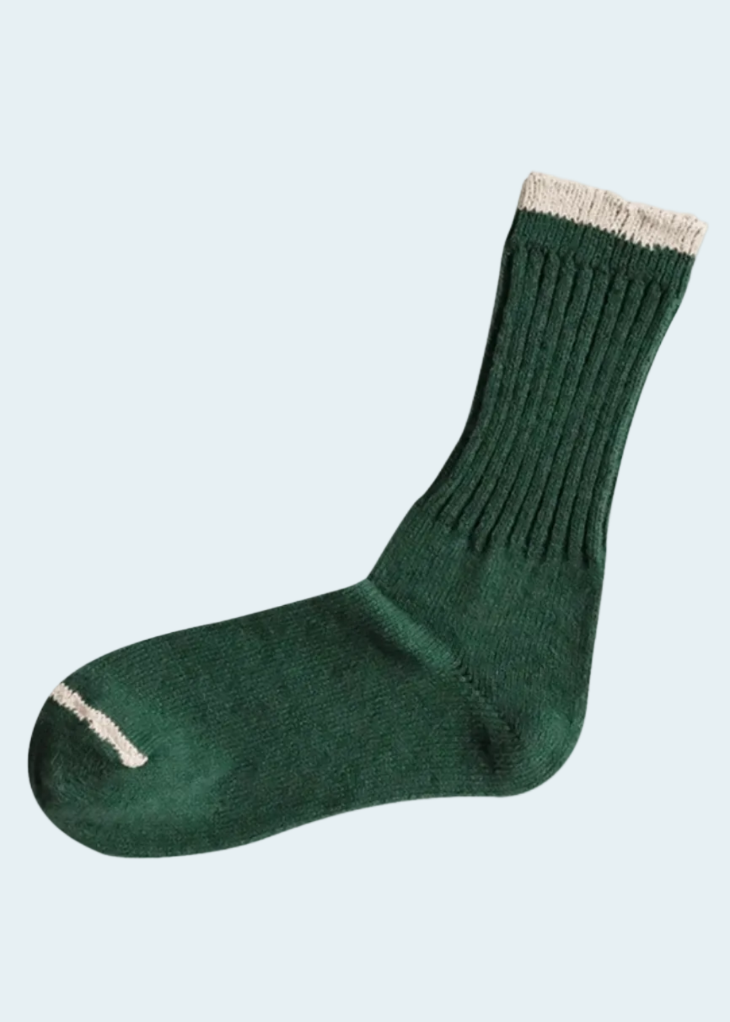 green socks with off white stripe at top and at toe