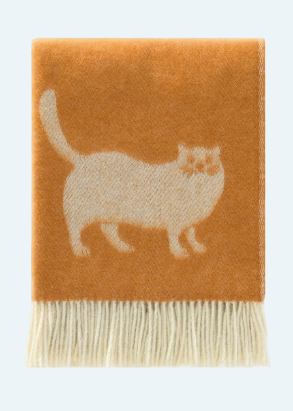 orange blanket with cat and fringe