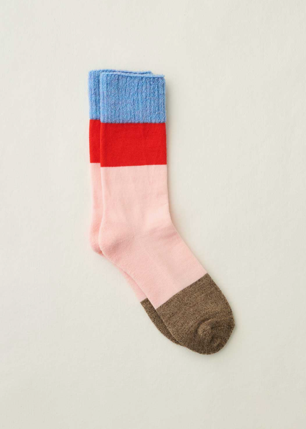 blue, red, pink, brown socks