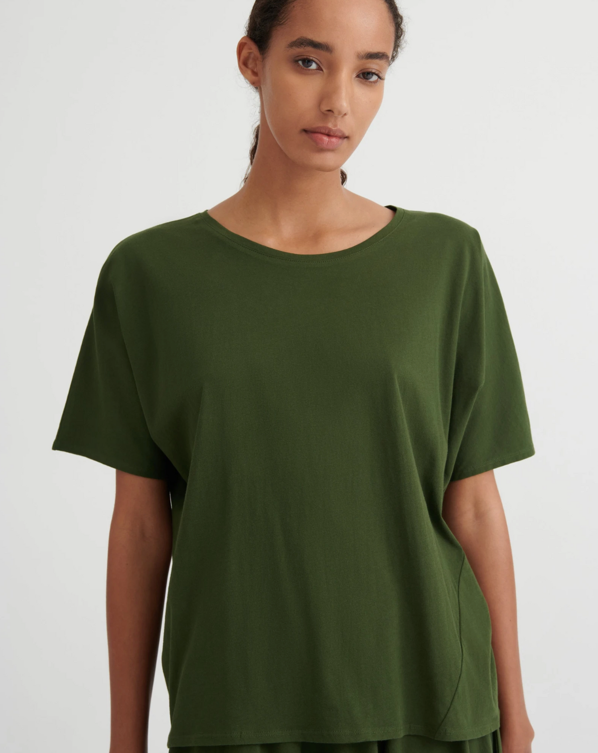green tee on model