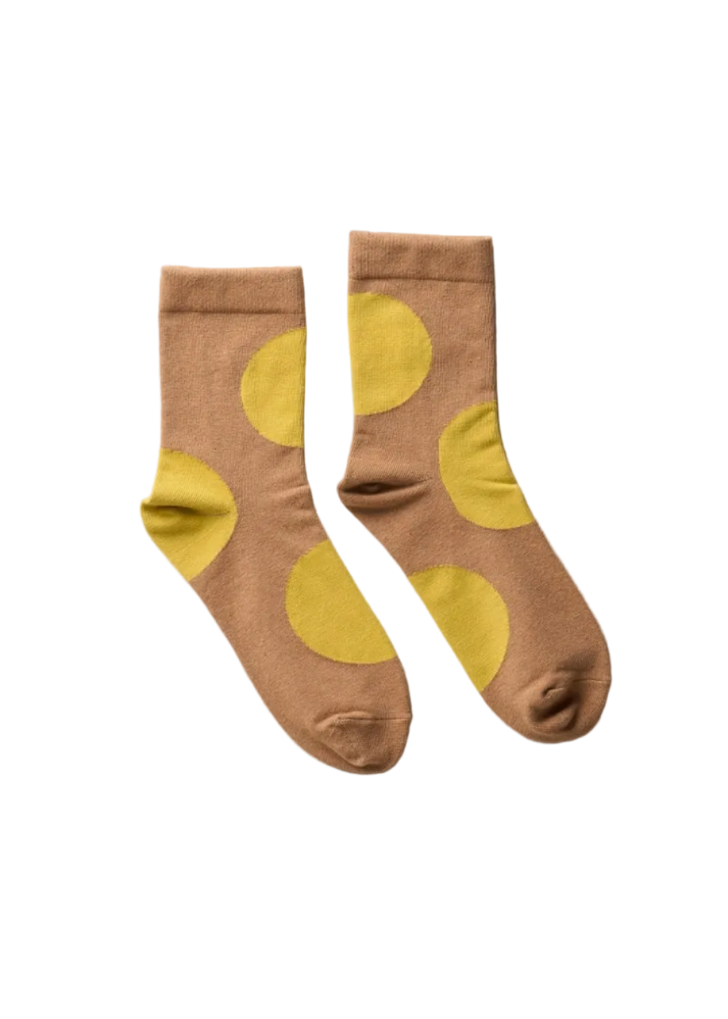 brown socks with yellow dots