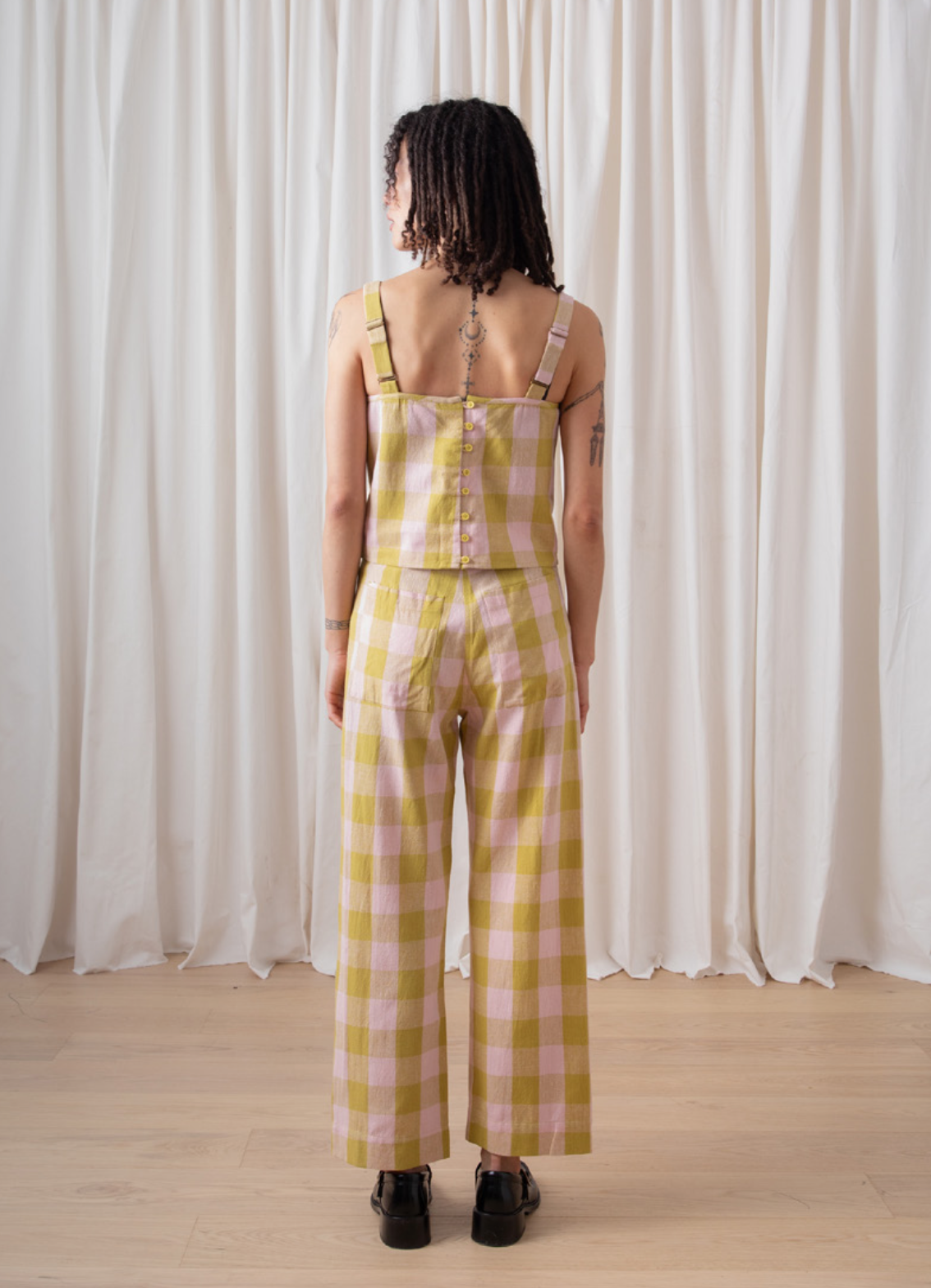 Button Back Tank // Chartreuse/Pink