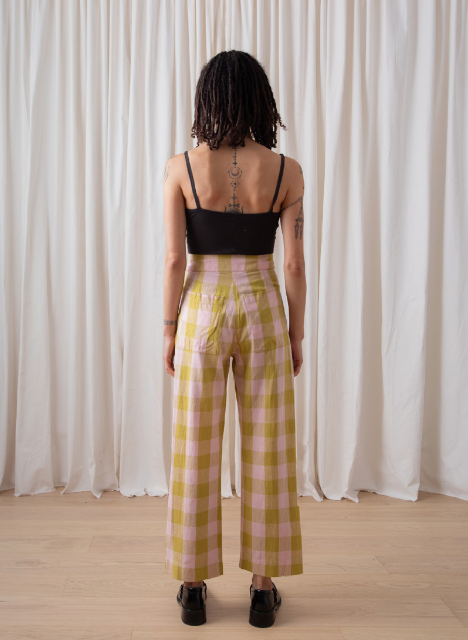 Fly Front Pants // Chartreuse/Pink (Copy)