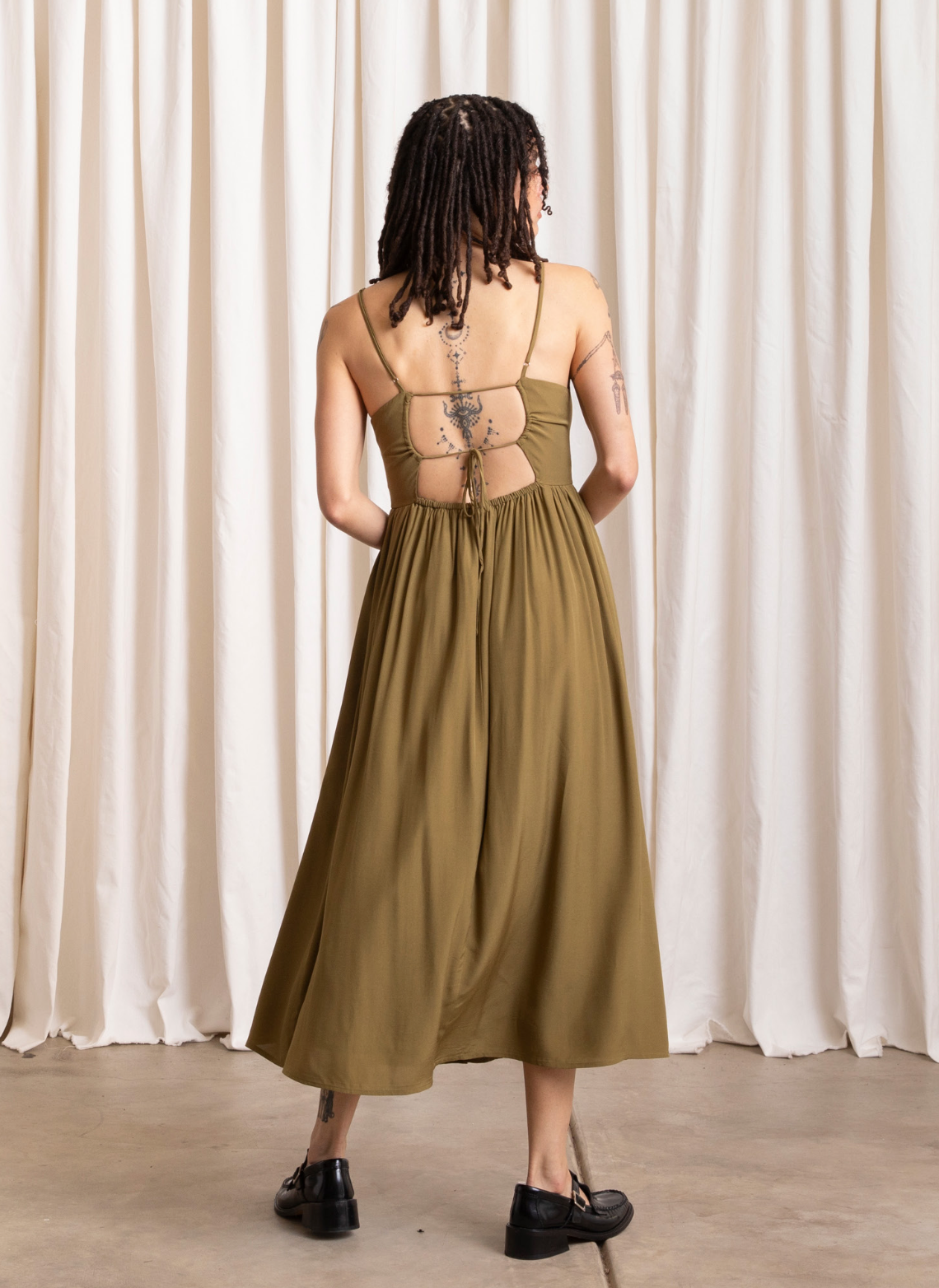 Tie Back Midi Dress // Bright Olive