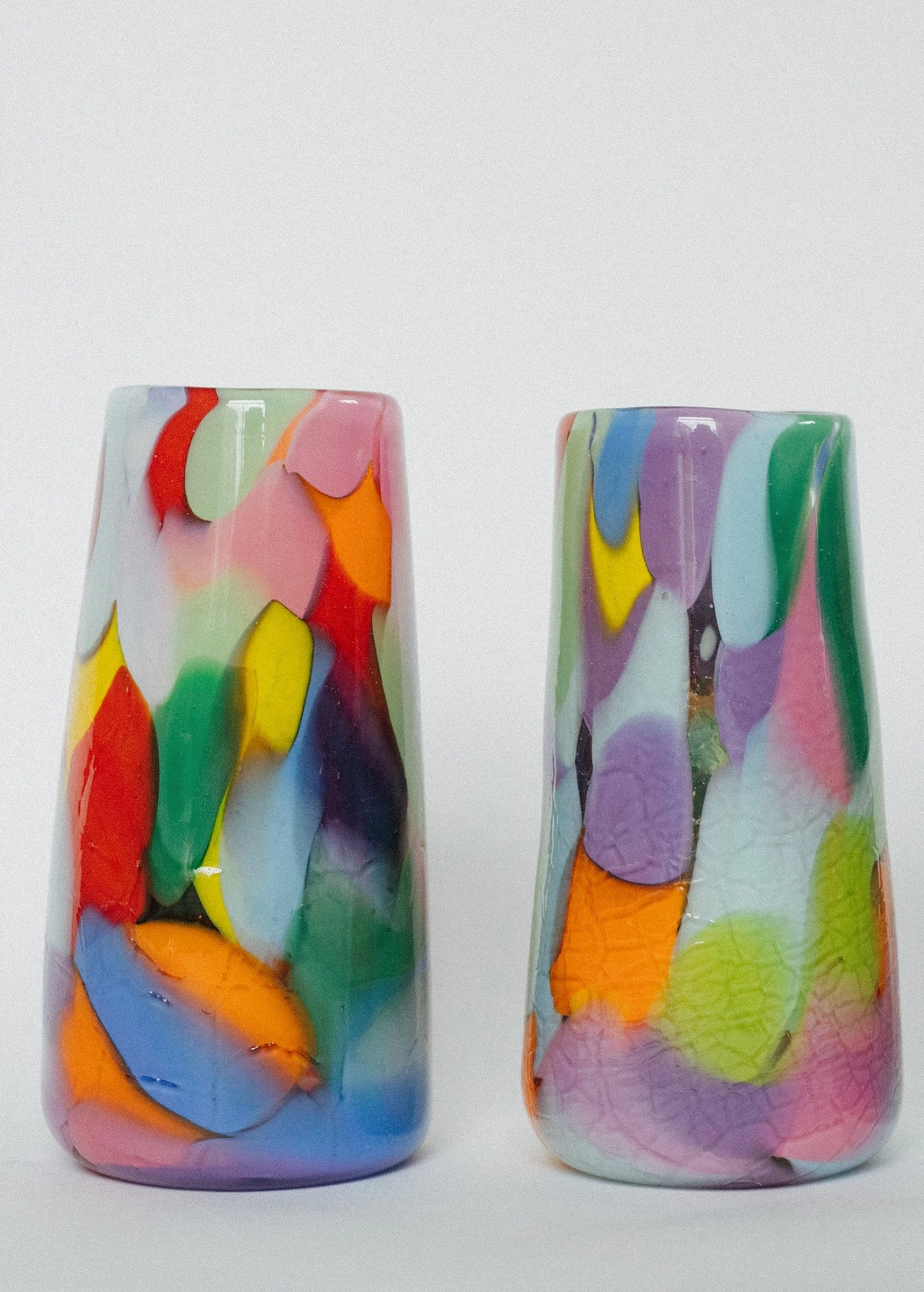 Glass Blown Rainbow Crackle Vase