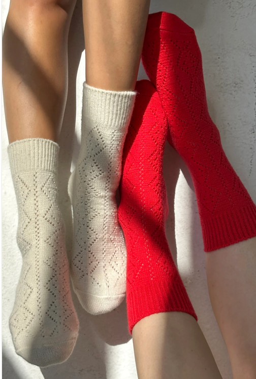 Cashmere Pointelle Socks // Red