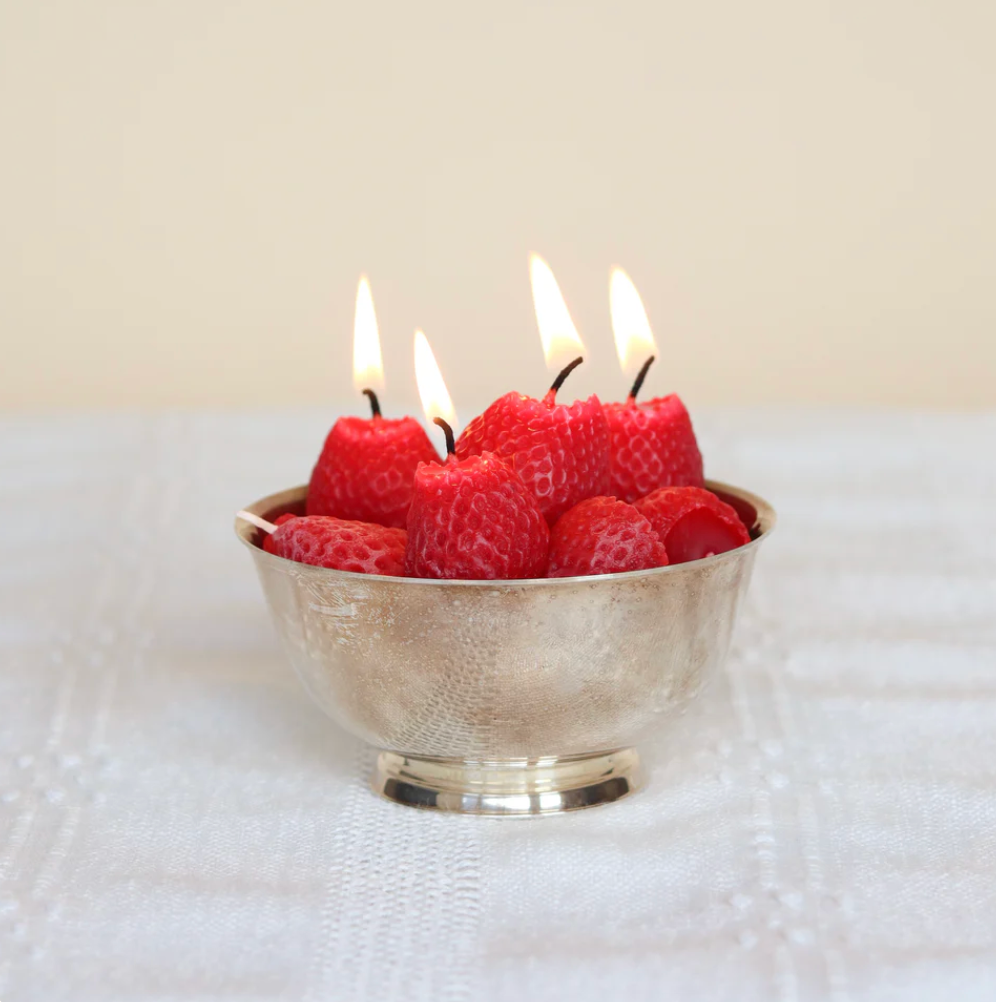 Strawberry Beeswax Birthday Candles