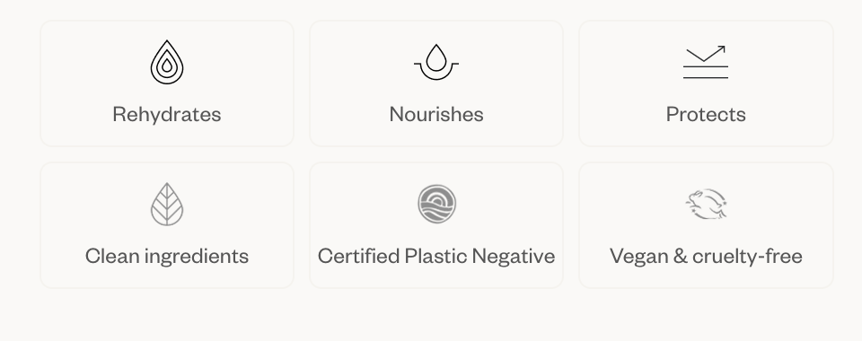 List of product benefits with icons and text on a white background