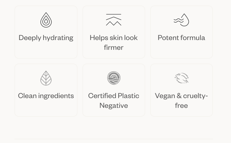 List of product benefits with icons and text on a white background