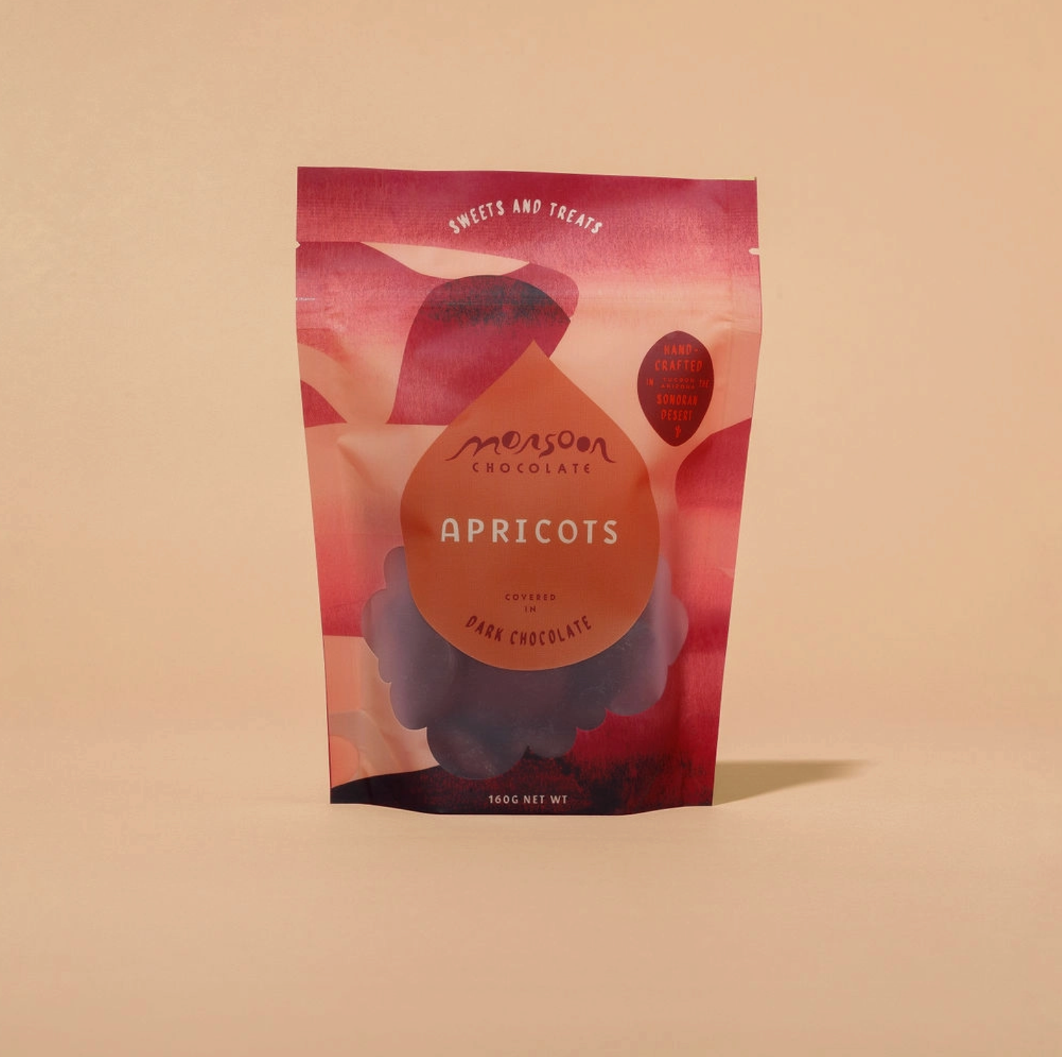 Package of Monsoon's Apricots on a beige background