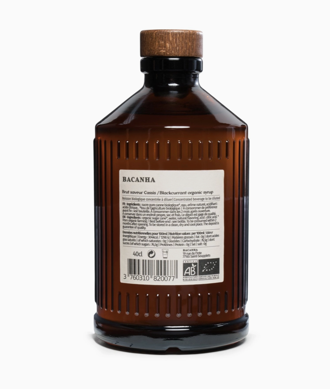 back of bottle with white label and info