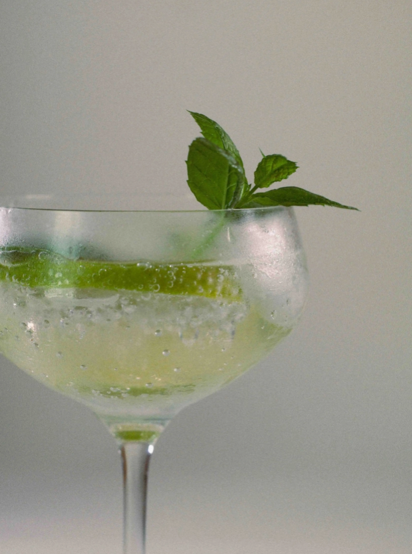 fizzy drink served up with mint and lime
