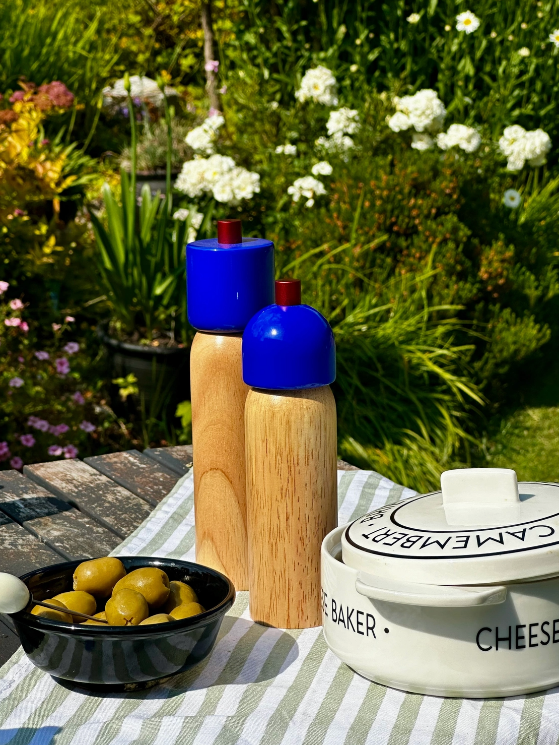 picnic set up with grinders, olives and cheese