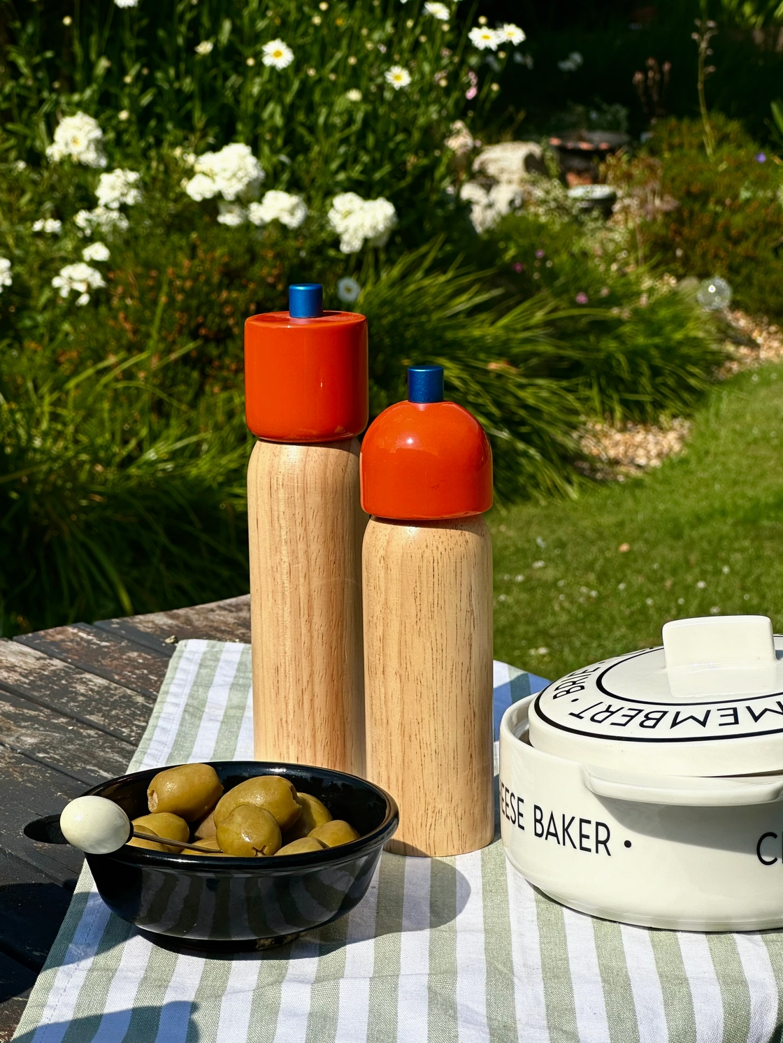 picnic set up with grinders, olives and cheese
