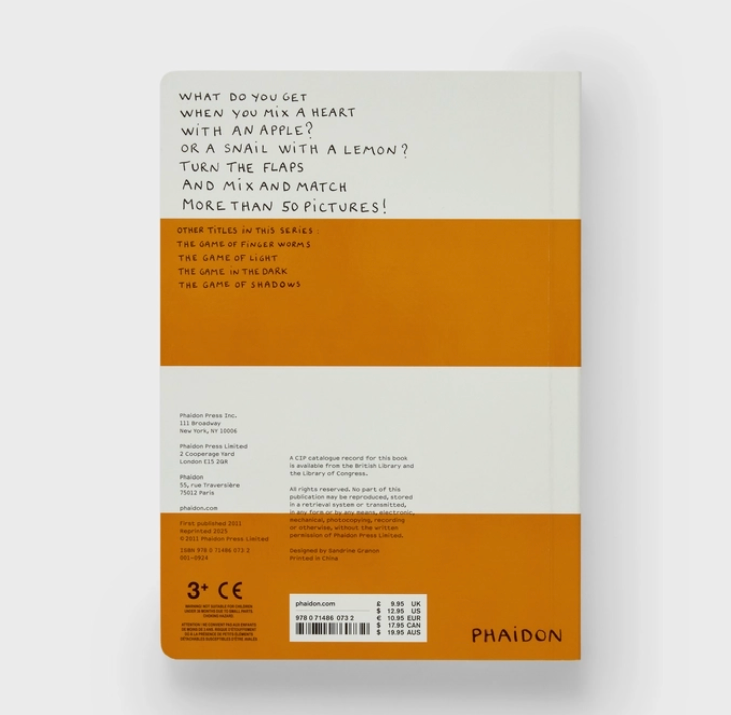 back of book with orange and white stripes and hand lettered writing