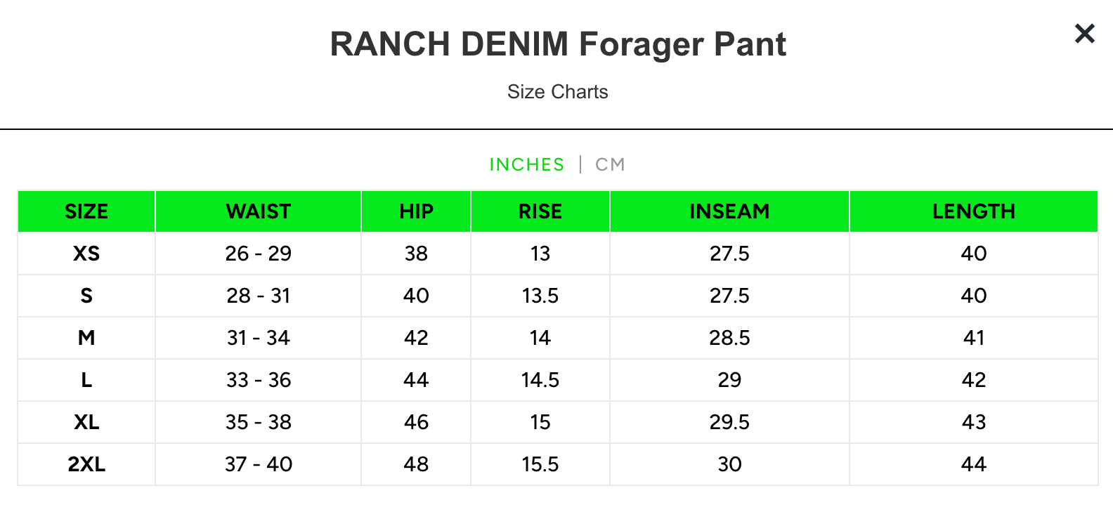 size chart

