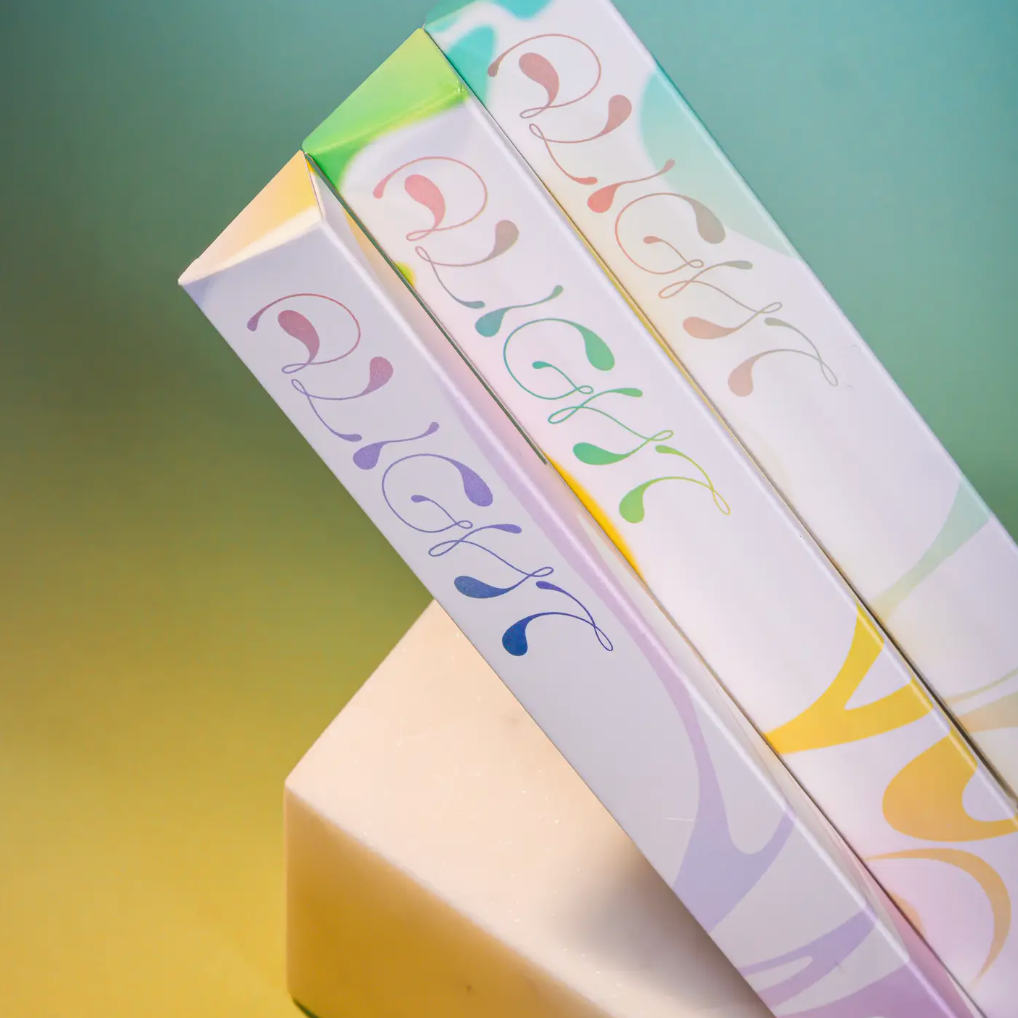 colorful packaging and teal yellow background