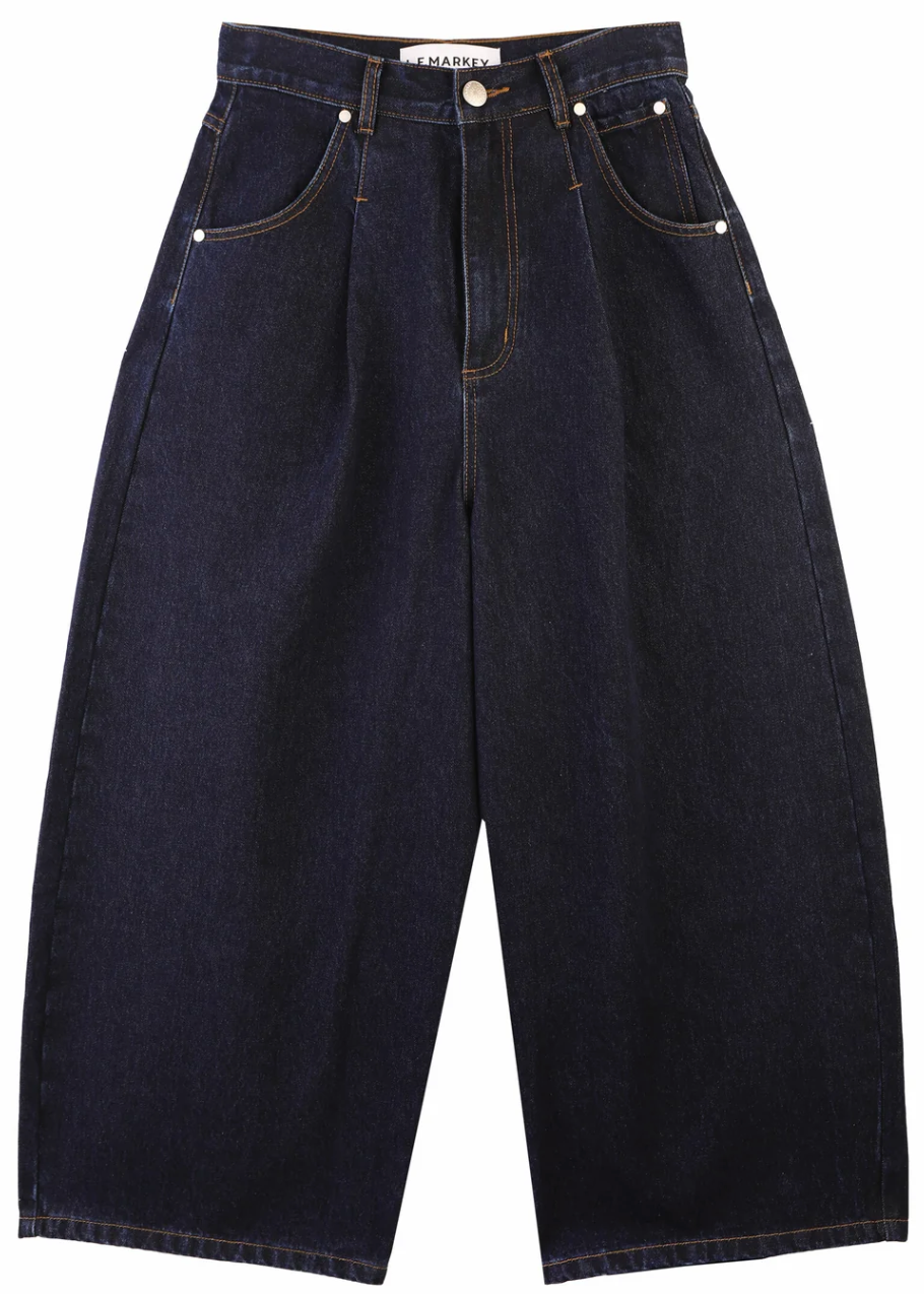 wide leg denim pants with pleats