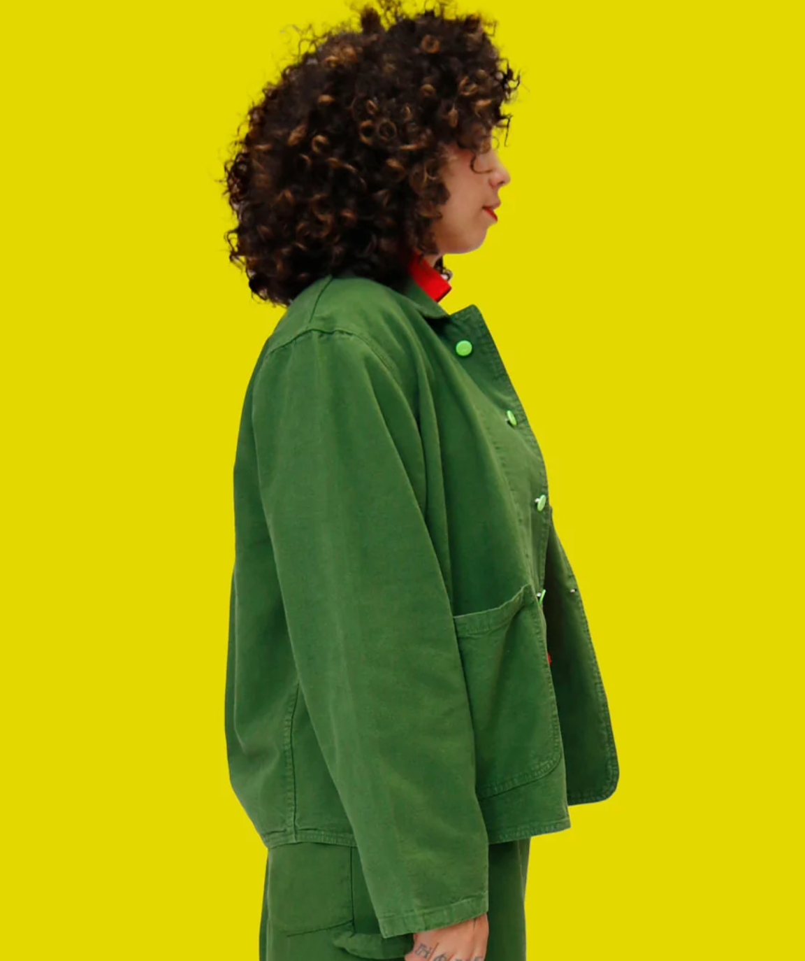 jacket on model with yellow background