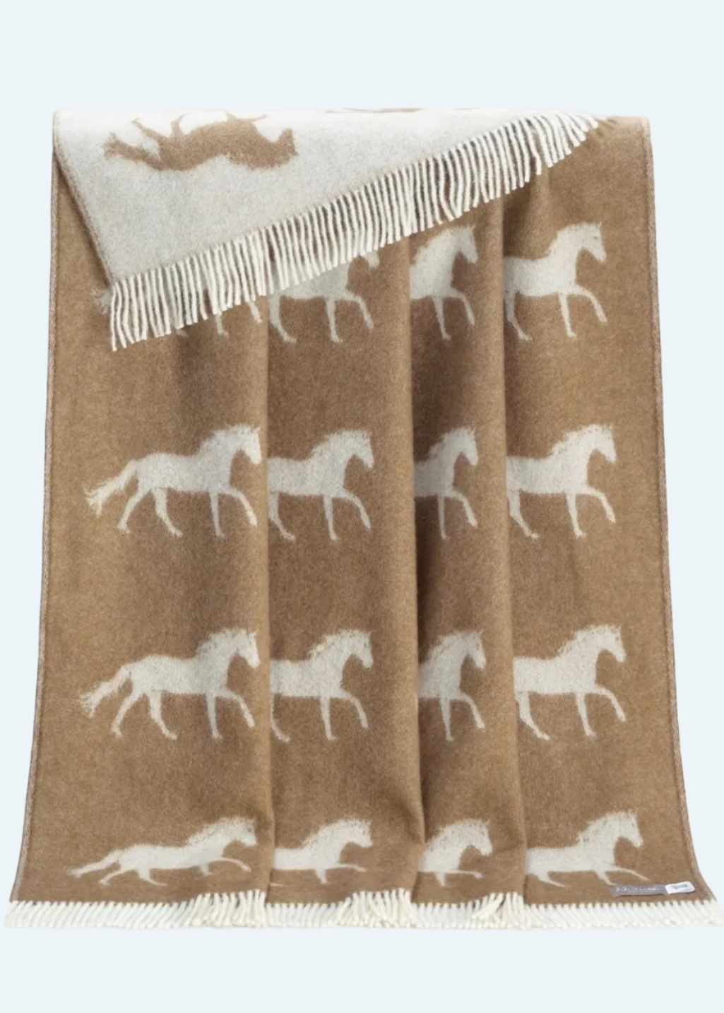 full view of brown blanket with horses