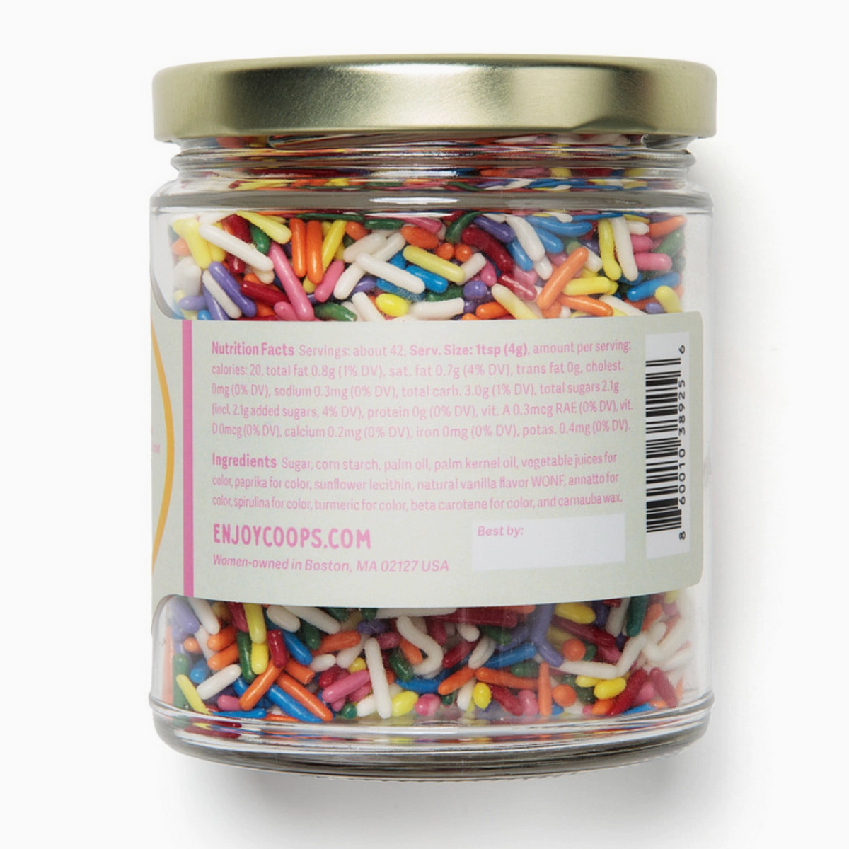 glass jar of rainbow sprinkles