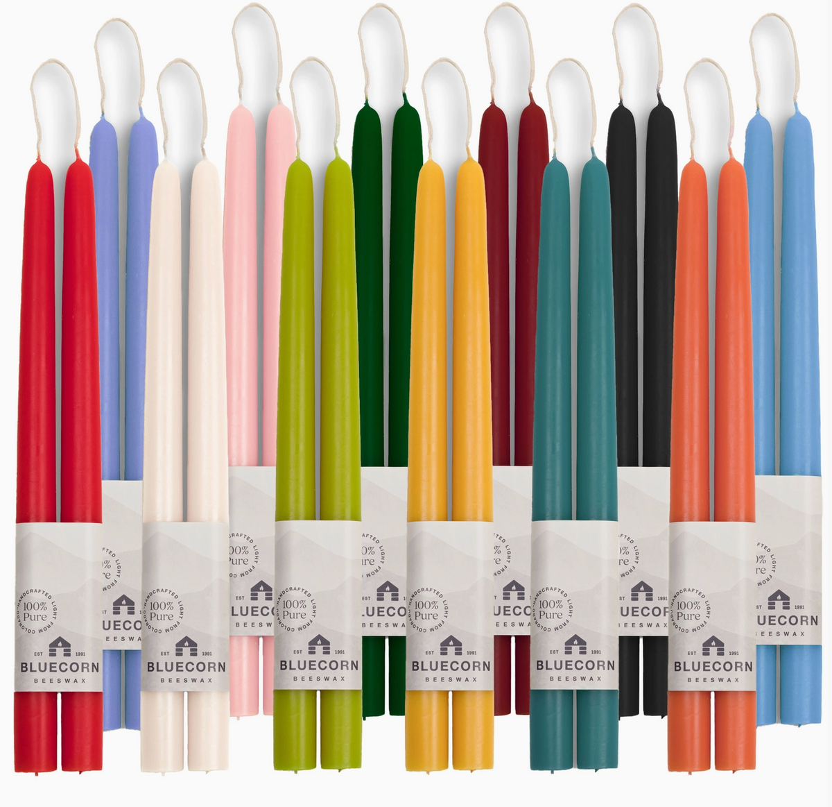rainbow display of taper candles