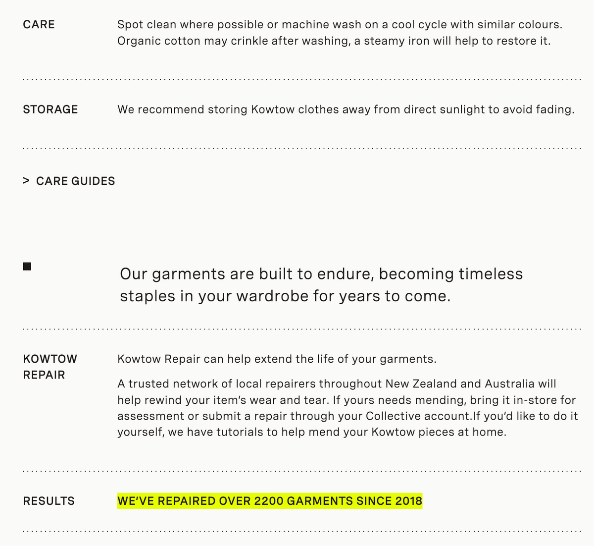 care instructions