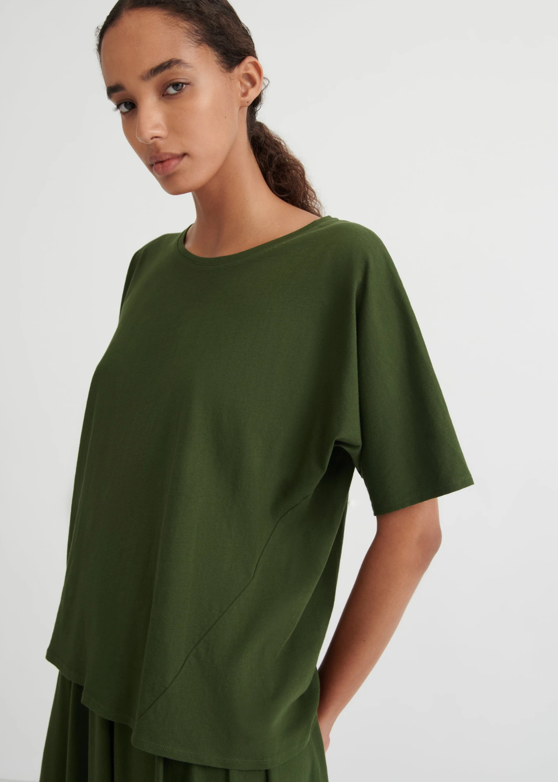green tee on model