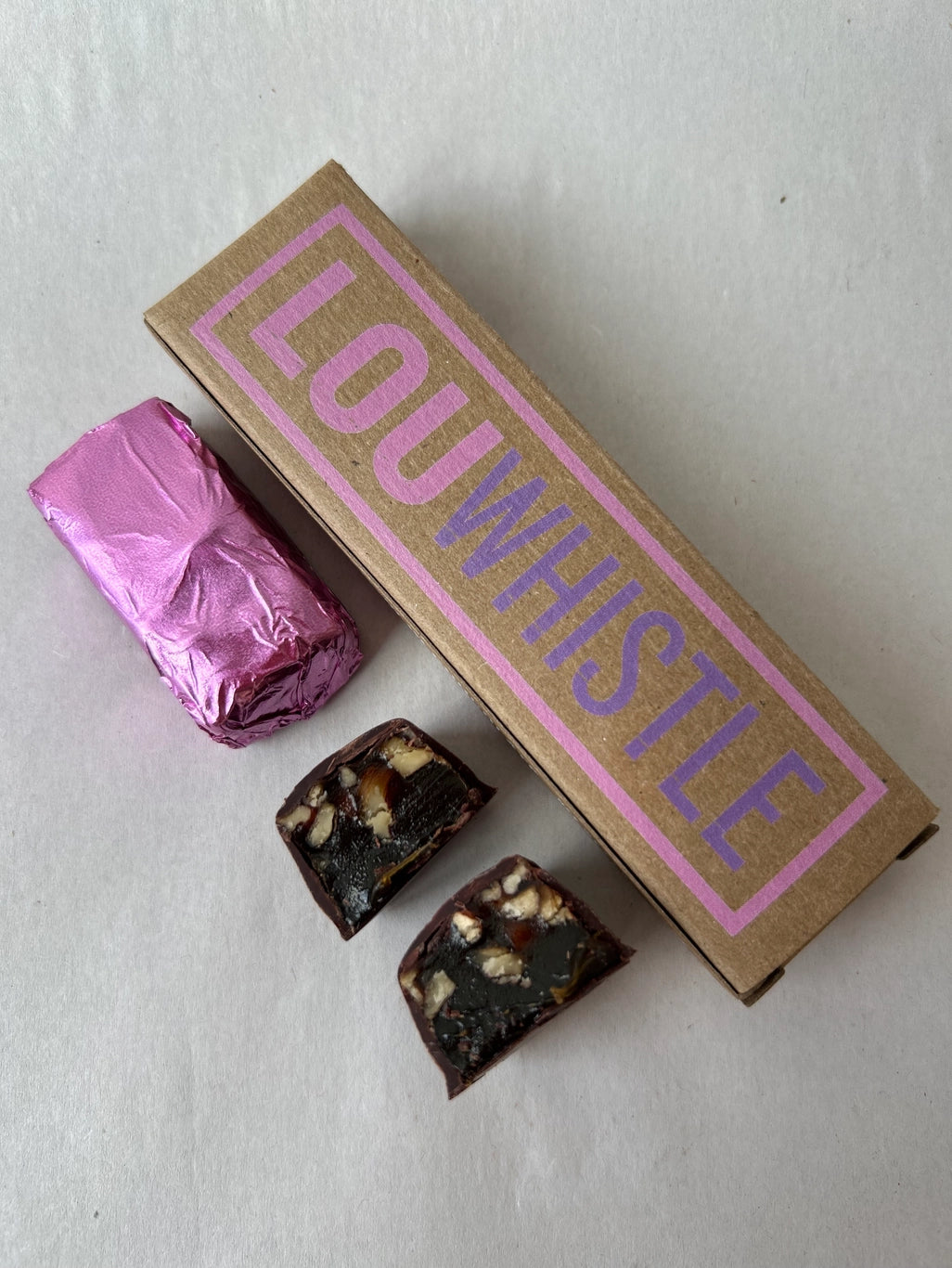 Lou Whistle // Molasses Pecan Chew Covered in Dark Chocolate