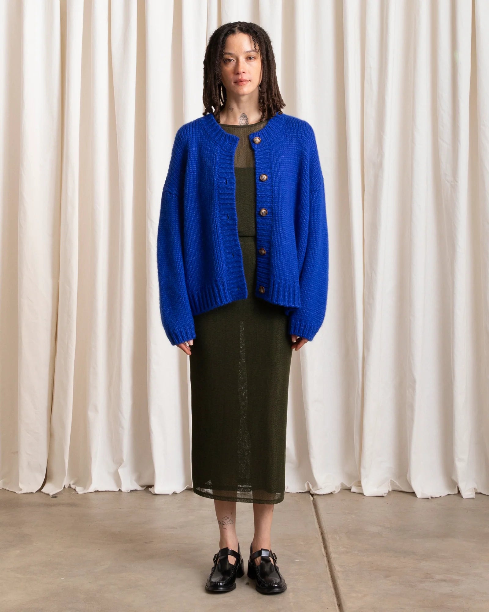 Merino Crew Neck Cardigan // Cobalt