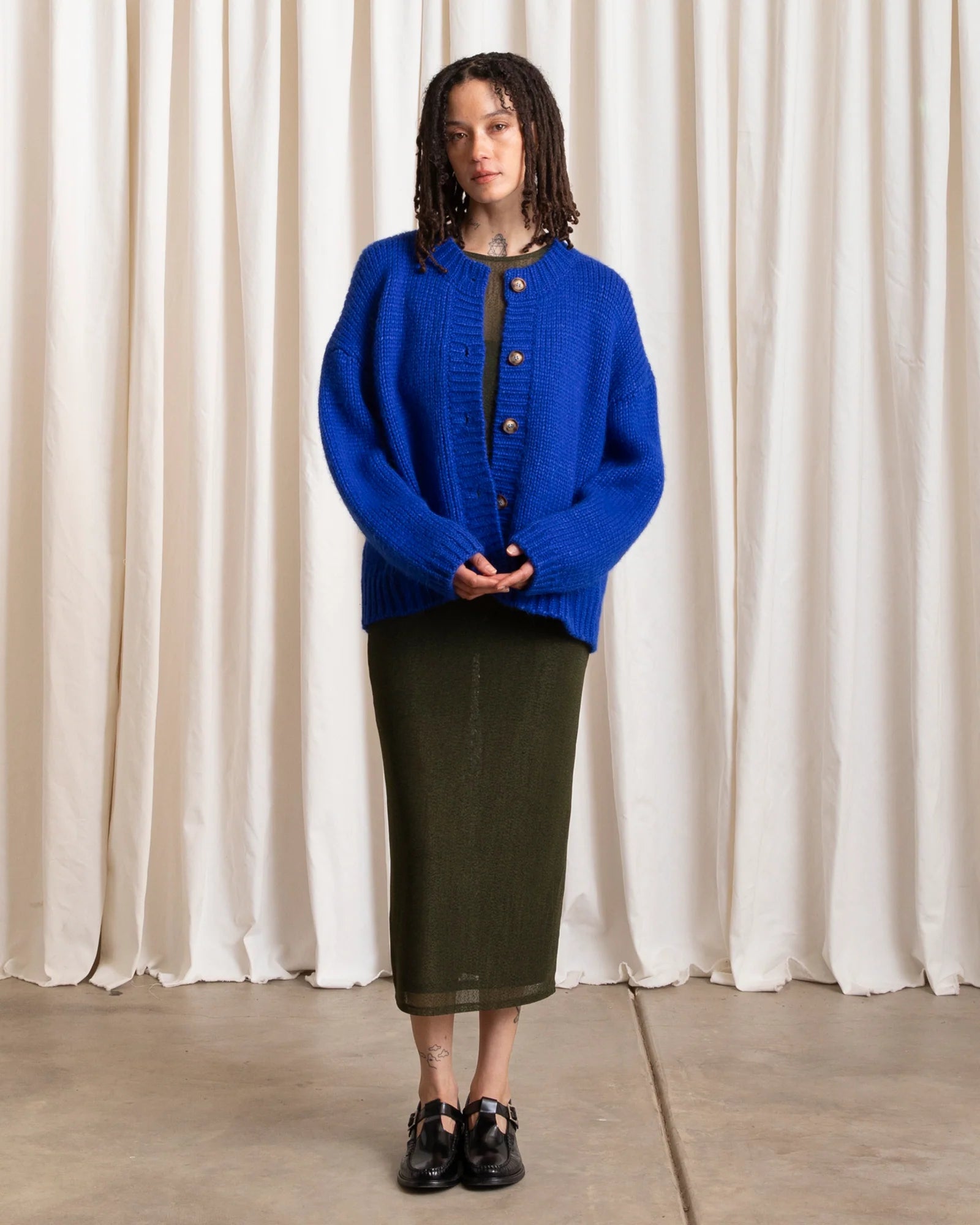 Merino Crew Neck Cardigan // Cobalt