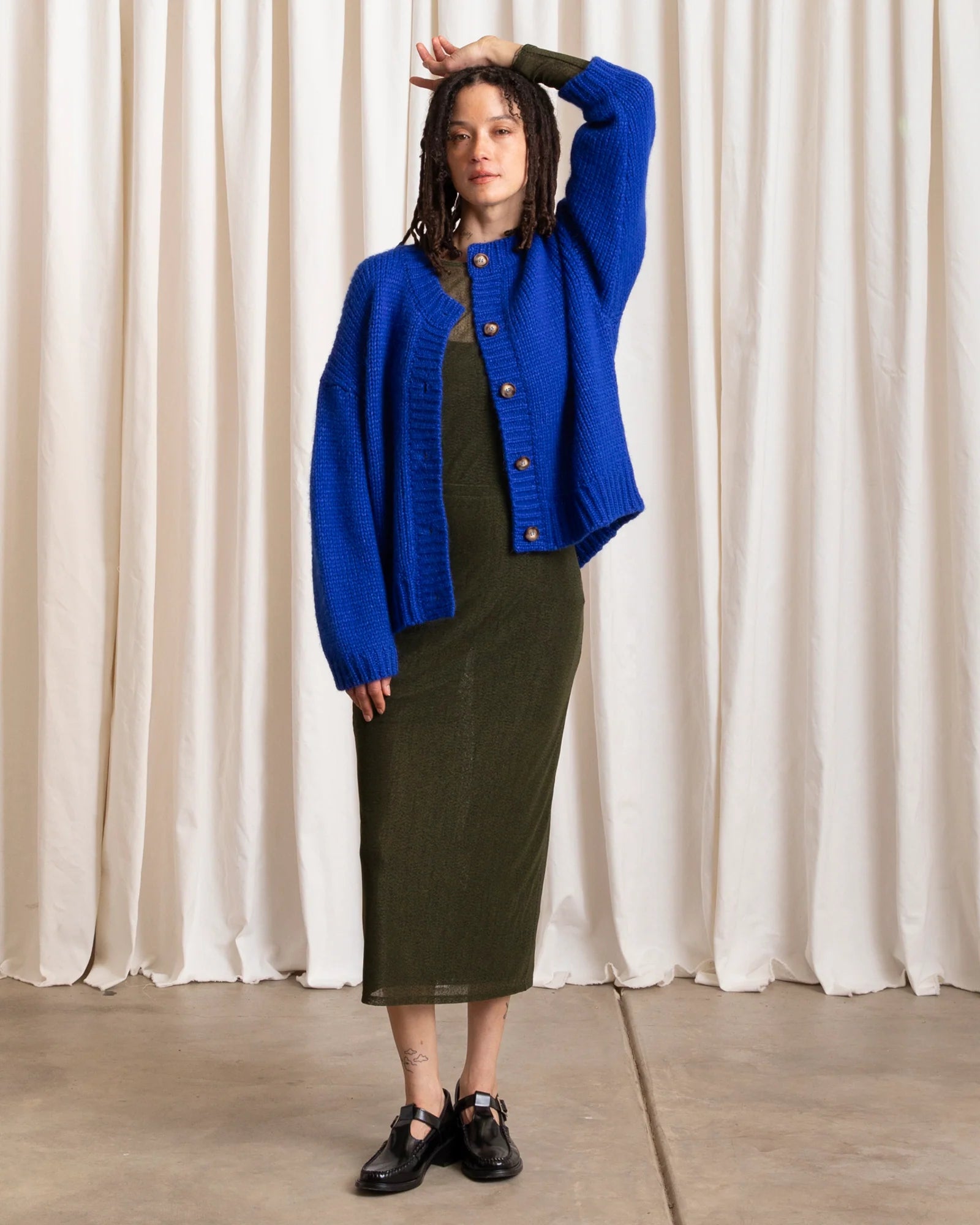 Merino Crew Neck Cardigan // Cobalt