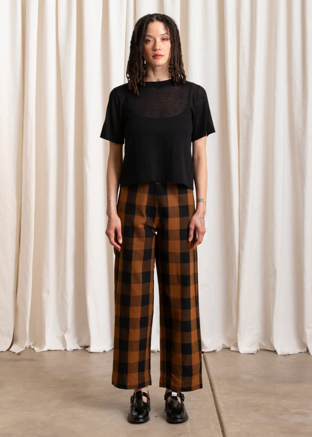 Silk Fly Front Pants // Copper Black Plaid