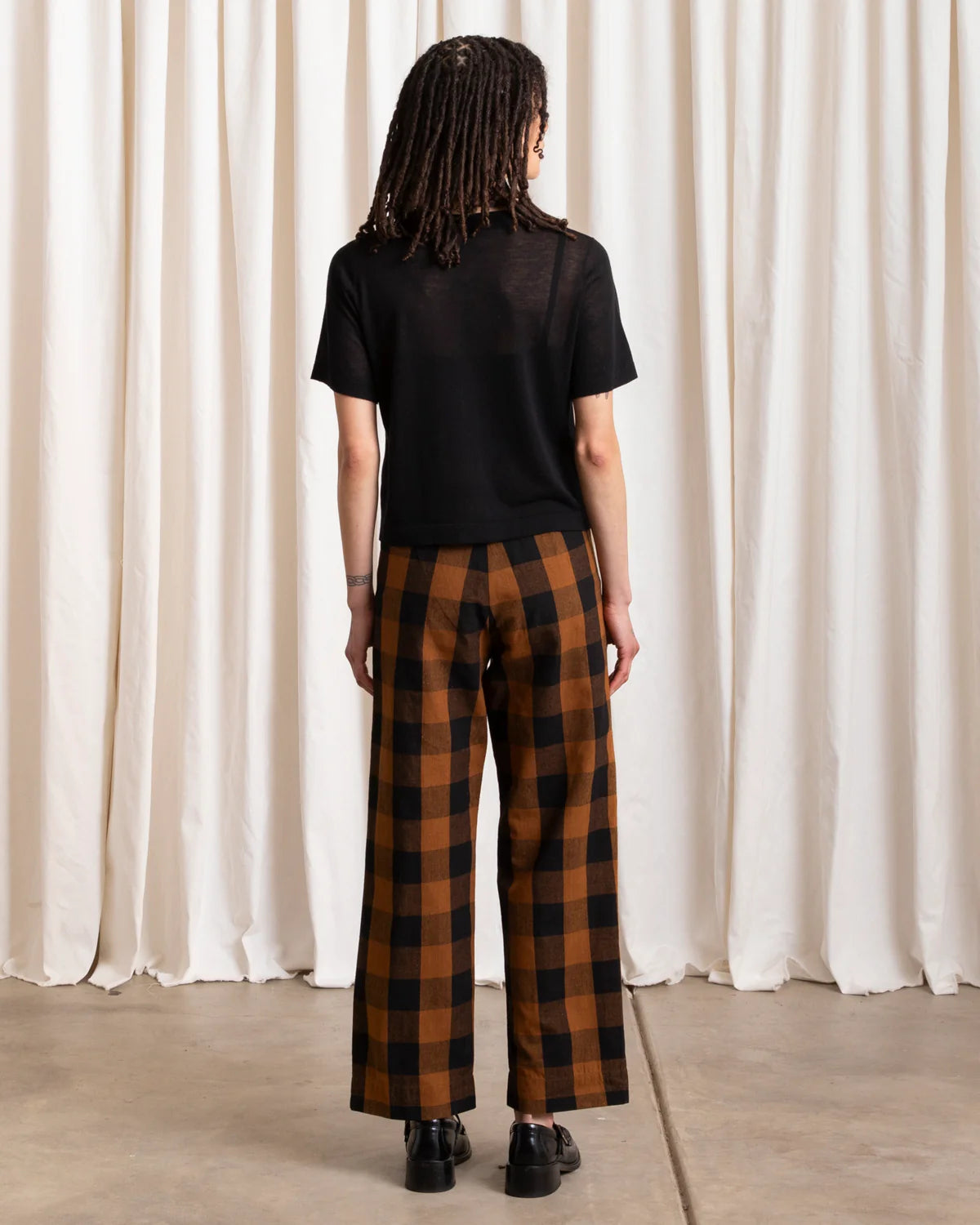 Silk Fly Front Pants // Copper Black Plaid