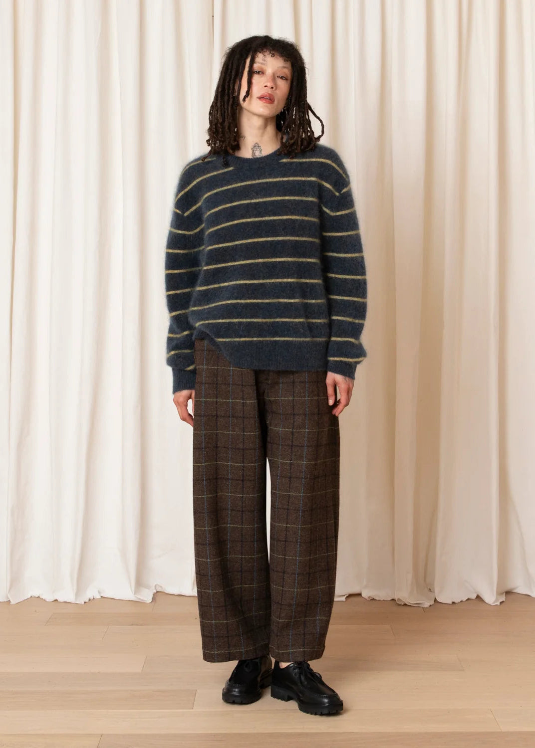 Ali Golden Oversized Mohair Pullover – Ocean/Ochre Stripe