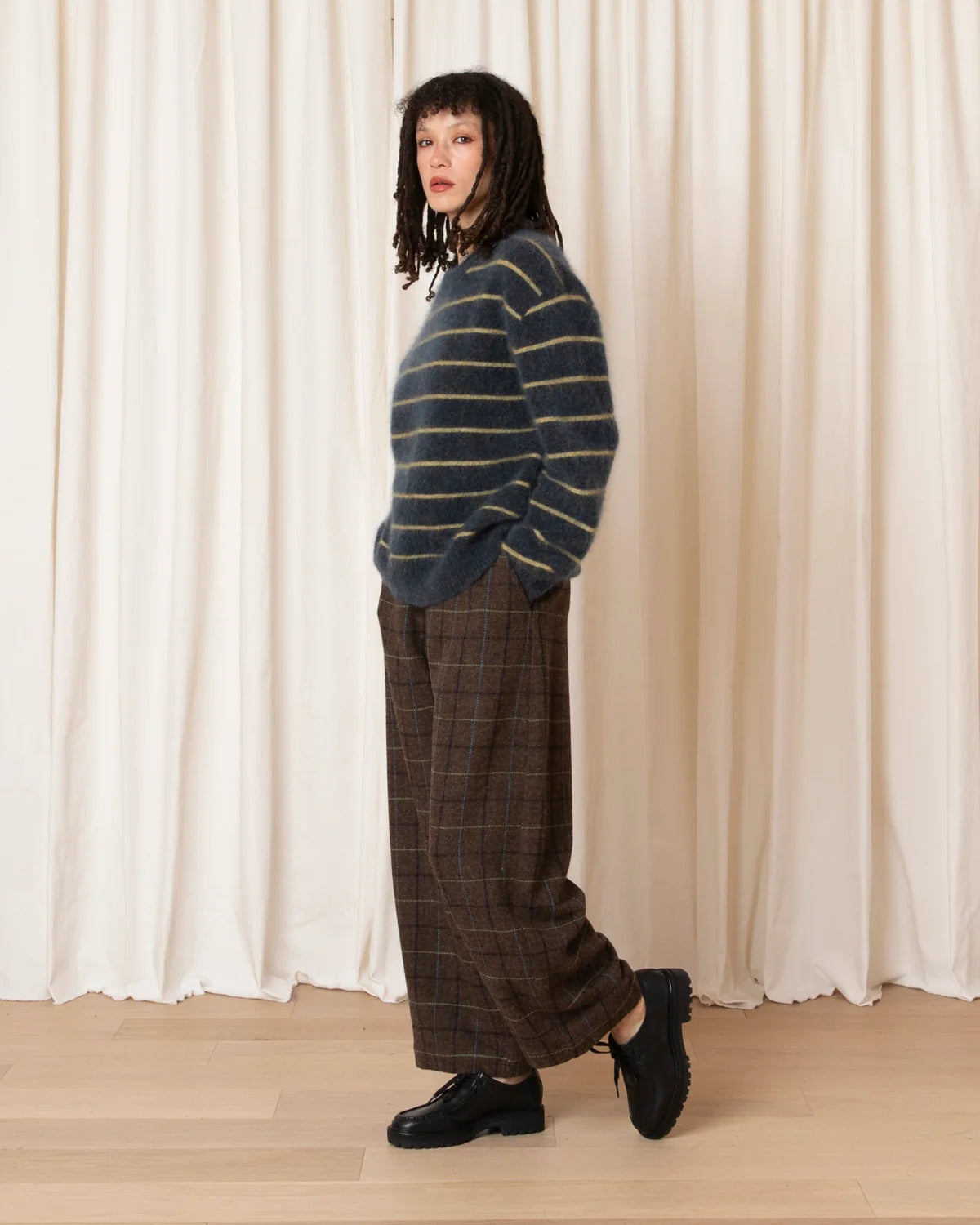Ali Golden Oversized Mohair Pullover – Ocean/Ochre Stripe