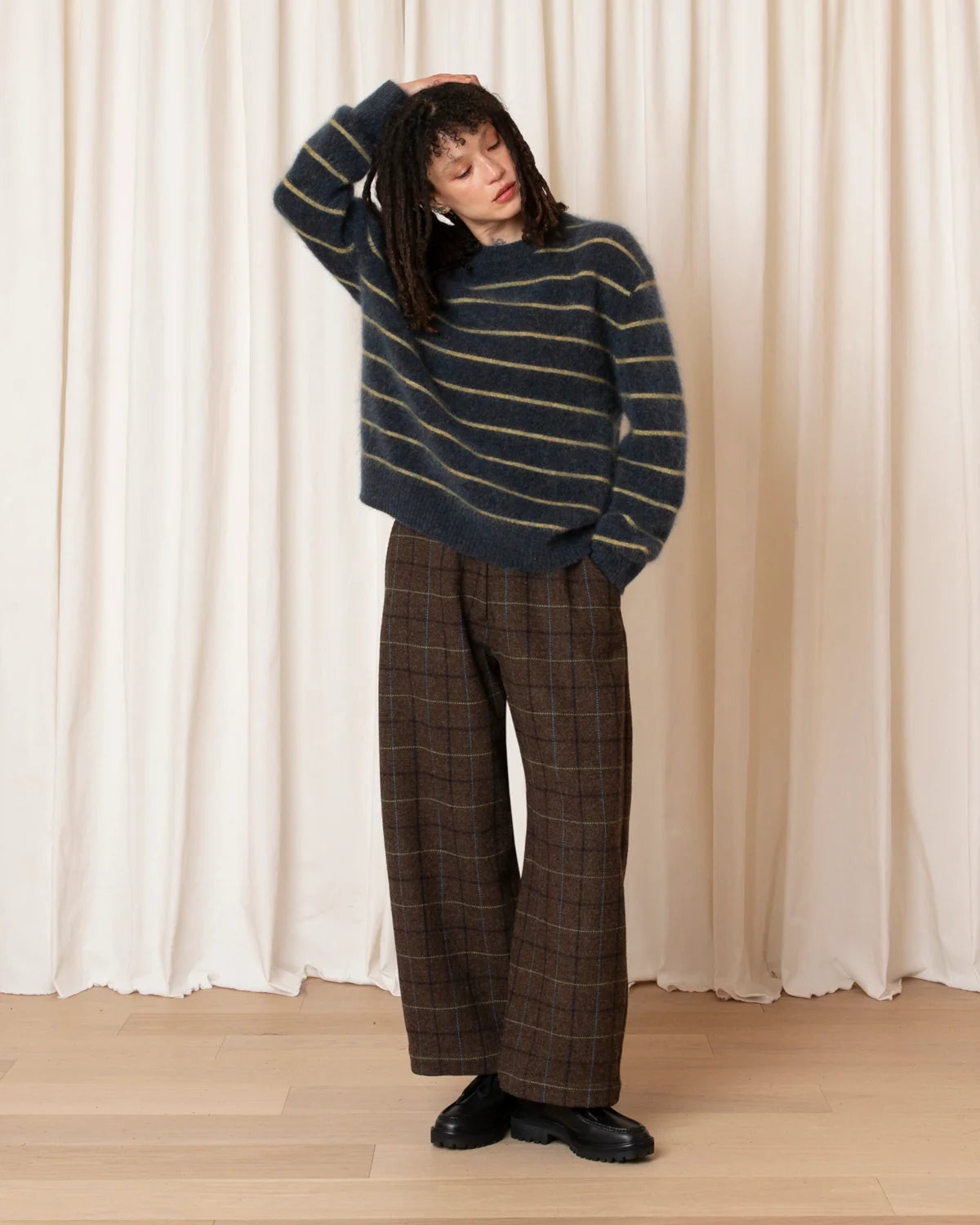 Ali Golden Oversized Mohair Pullover – Ocean/Ochre Stripe